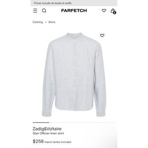 Zadig&Voltaire Linen Shirt, Size M, Light Blue Stan Officer